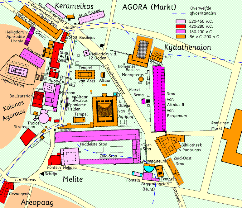 kaart van de Agora van Athene